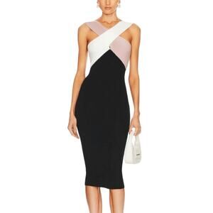 Bacio Colorblock Criss Cross Midi Dress M Black Knit Elegant Chic Cocktail Party